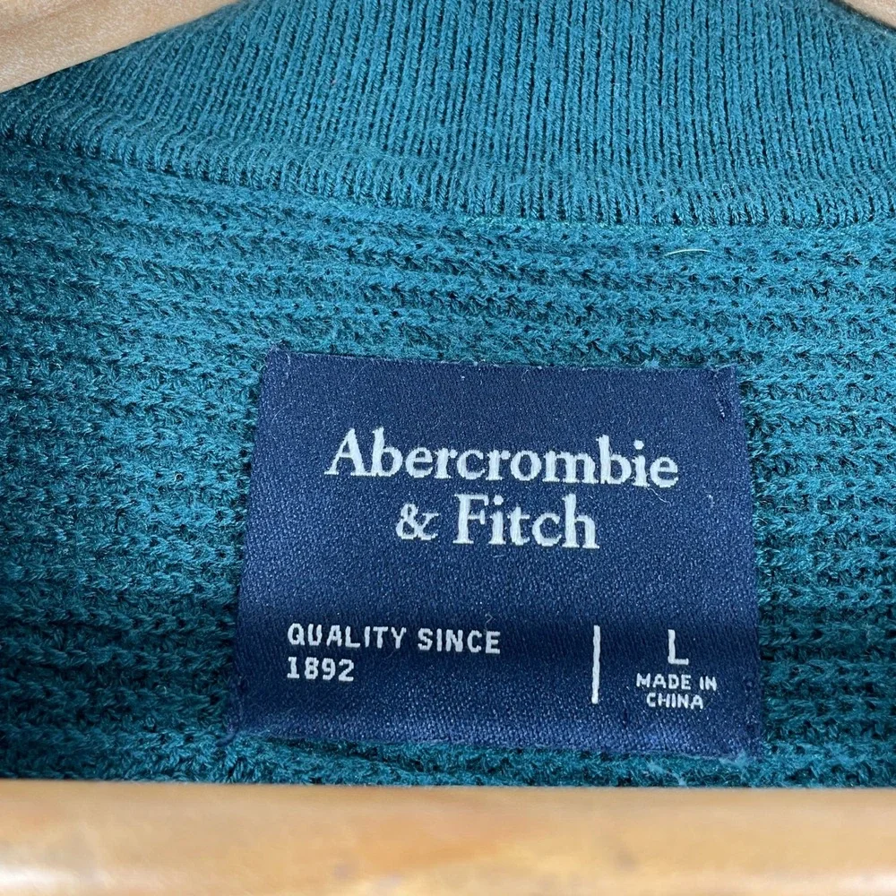 Abercrombie & Fitch Knit Cardigan Mens Large Green Short Sleeve Button Up Polo